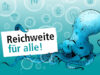Illustration: Ein Oktopus unter Wasser hält ein Schild mit der Aufschrift "Reichweite für alle!" hoch. Im Hintergrund sind Luftblasen zu sehen, in denen Symbole für Facharztgruppen abgebildet sind.